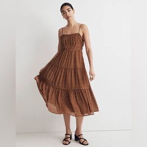Madewell Brown Polka Dot Tiered Midi Dress